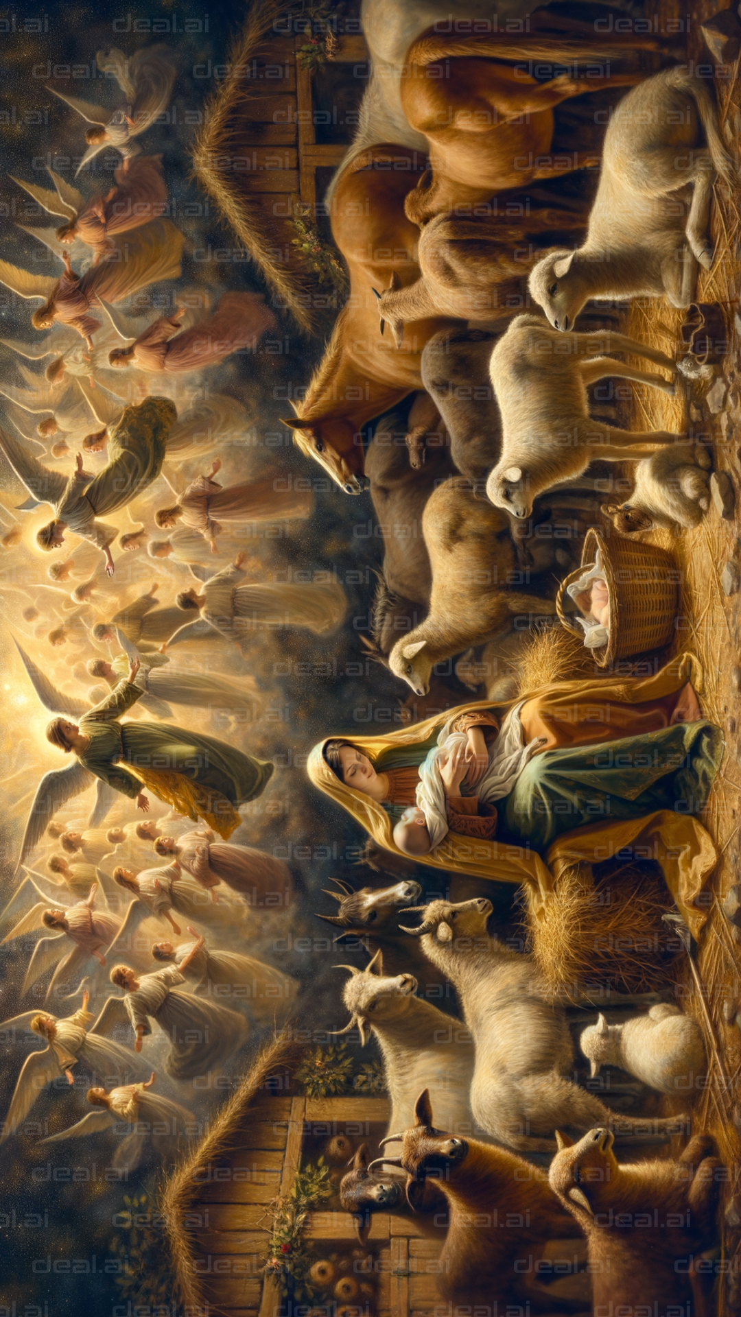 Nativity Scene with Angels and Animals