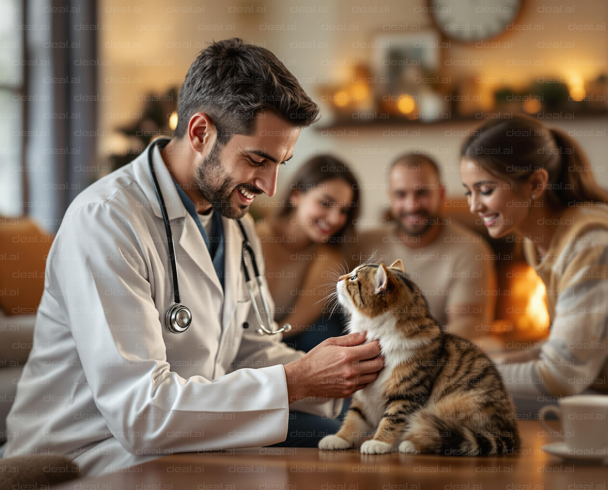 Vet Examines Cat in Cozy Home Setting