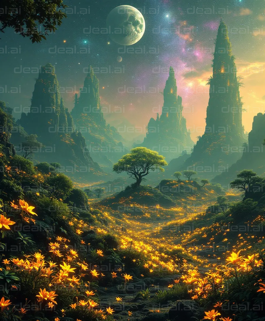 "Enchanted Nightscape Fantasy World"