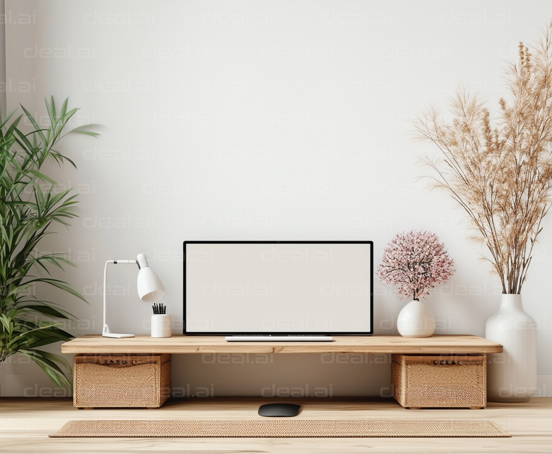 Minimalist Desk Setup with Plants