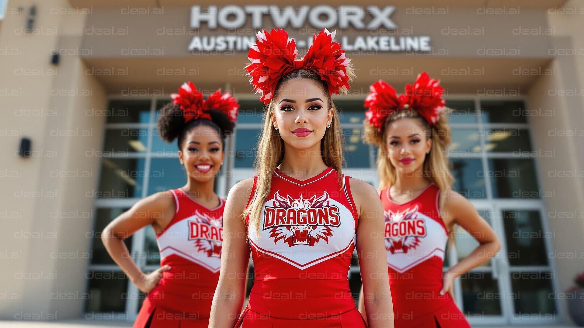 "Cheerleaders in Red Uniforms"