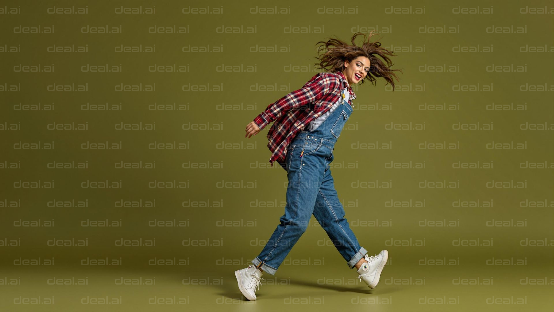 Joyful Leap in Overalls