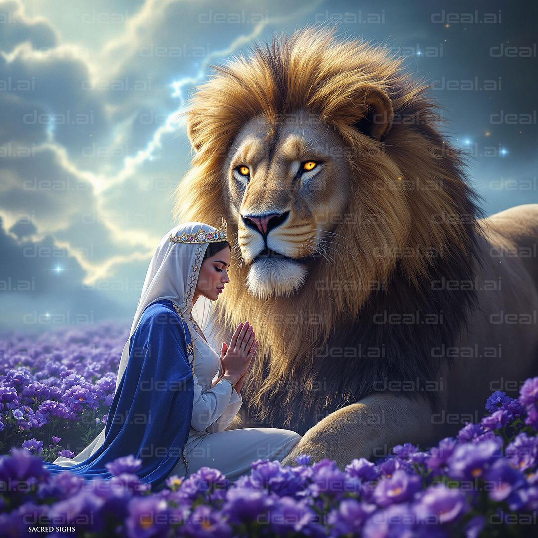 Serene Bond: Woman and Lion