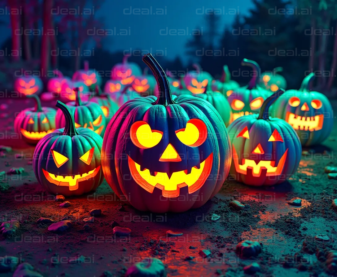 "Glowing Jack-o'-Lanterns in the Night"