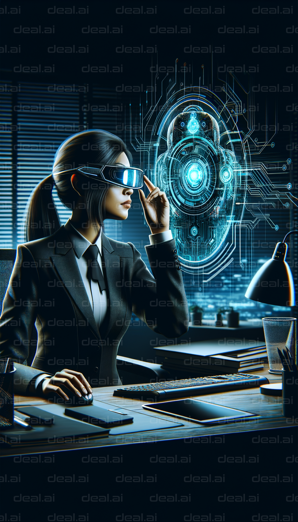 Futuristic Businesswoman in VR World