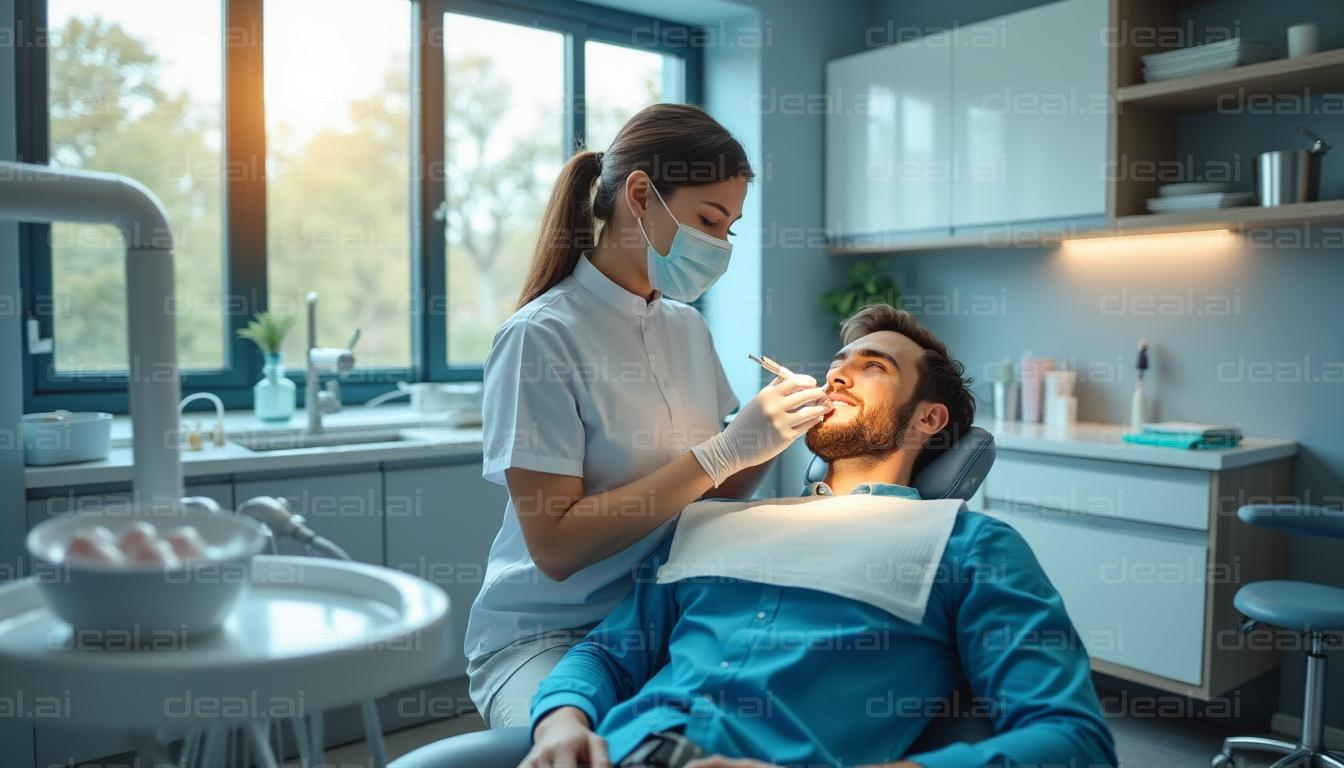 "Dentist Examines Smiling Patient"