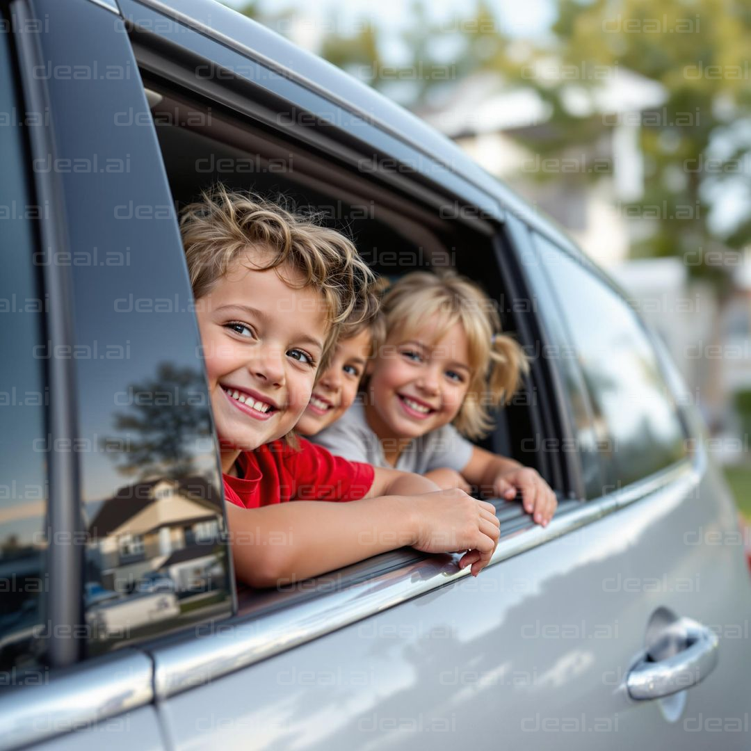 "Joyful Kids on a Car Ride"