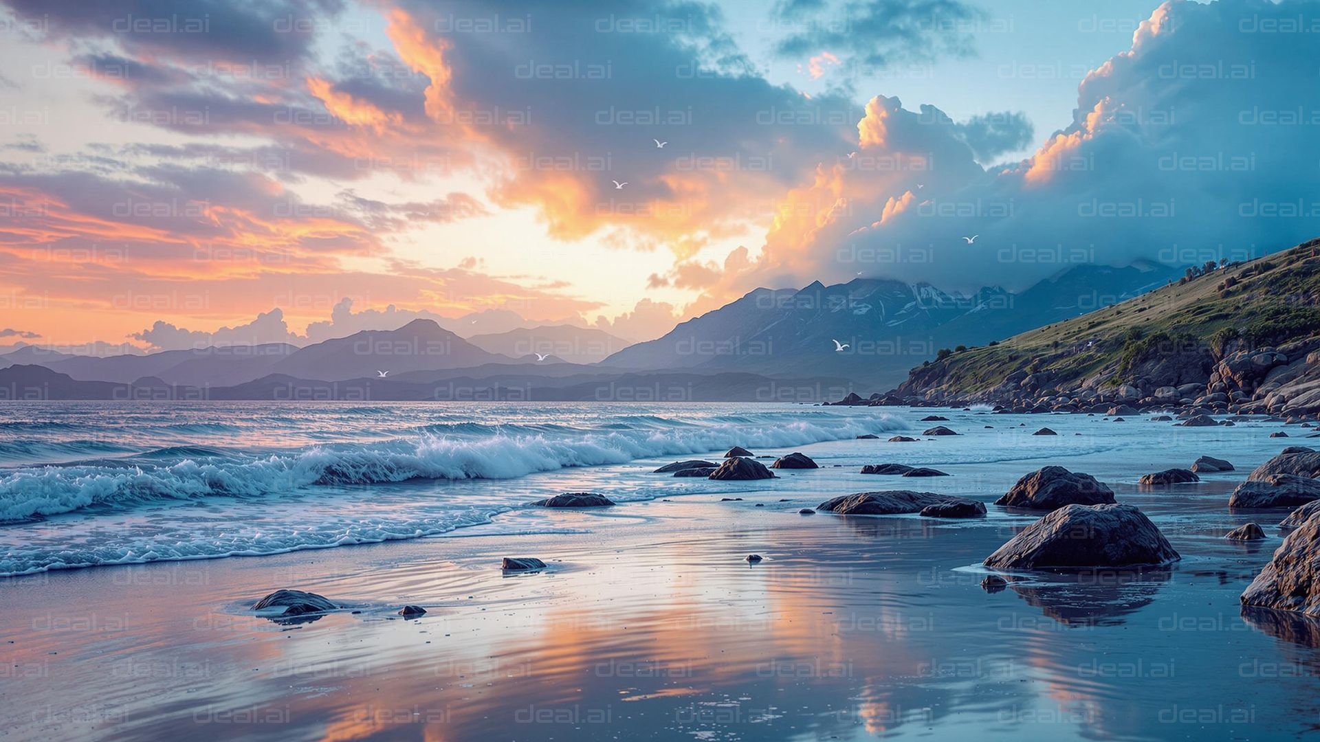 "Tranquil Sunset Coastline"