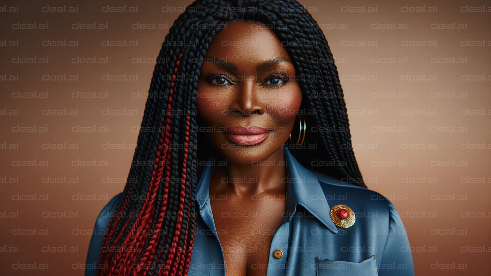 Elegant Woman with Red and Black Braids