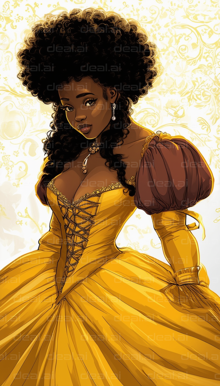 "Elegant Lady in a Yellow Gown"