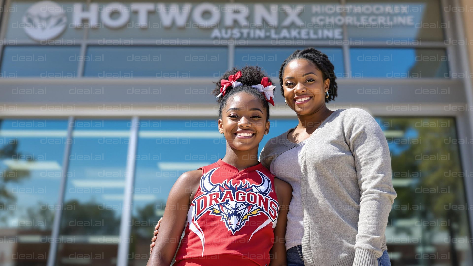 Cheerleader and Mom Outside HOTWORX
