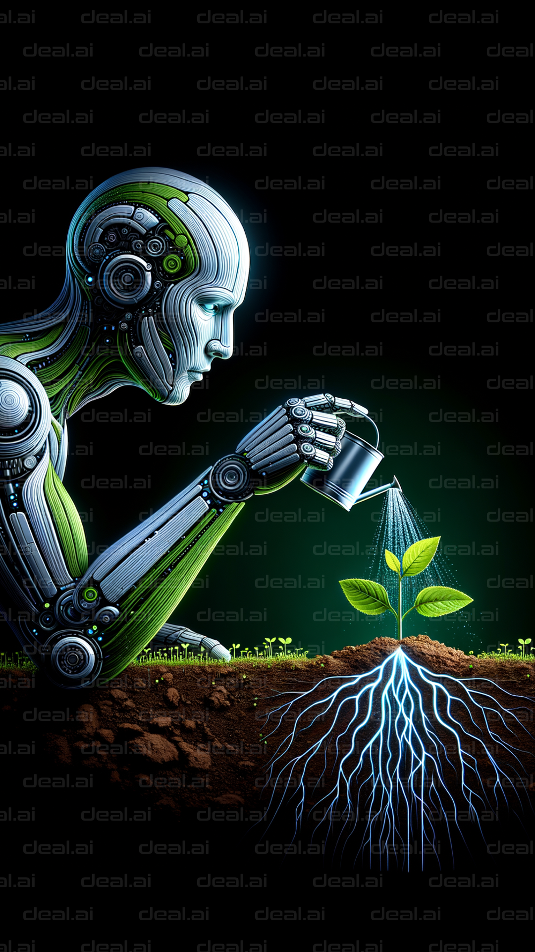 "Robot Nurtures Growing Plant"