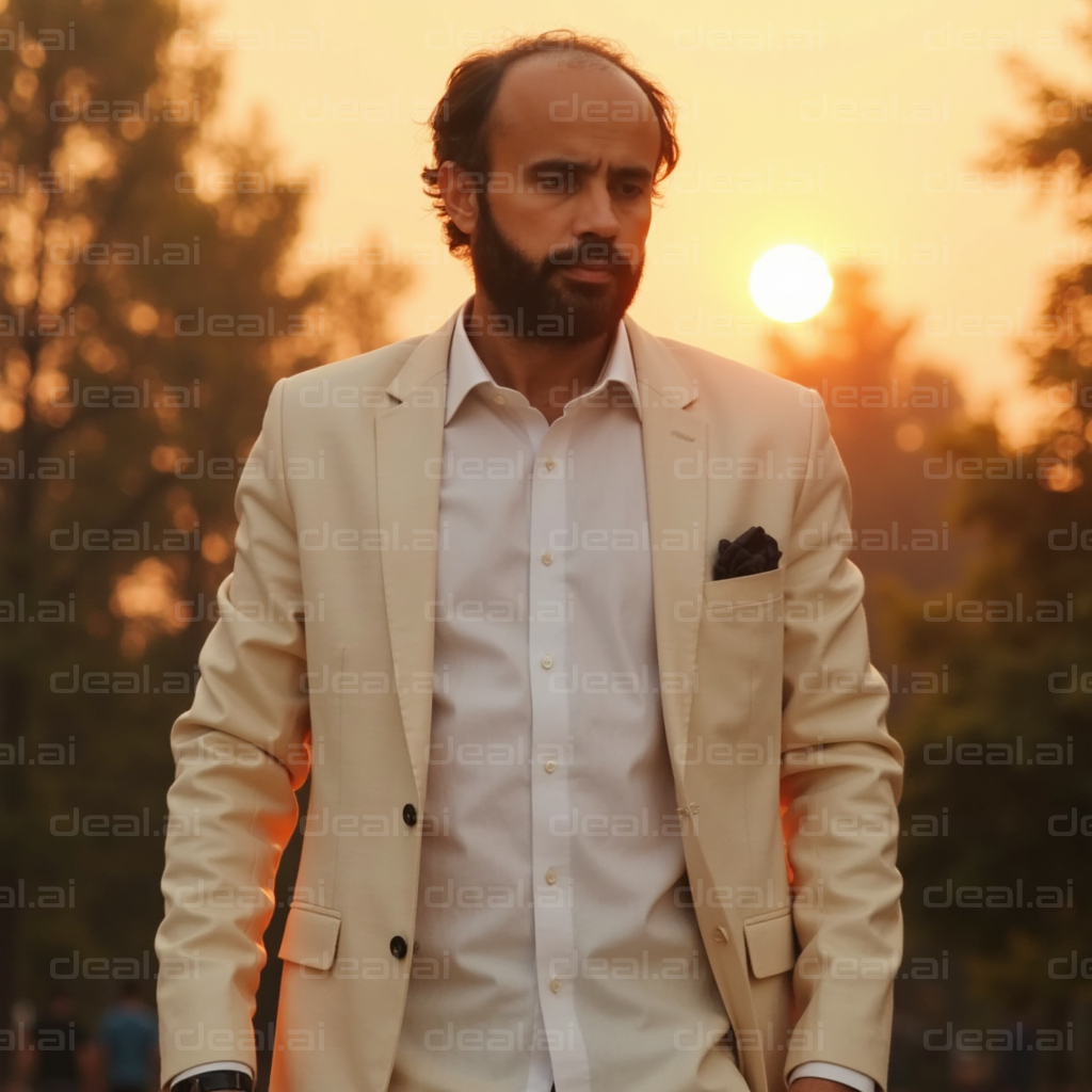 Man in Suit at Sunset Stroll