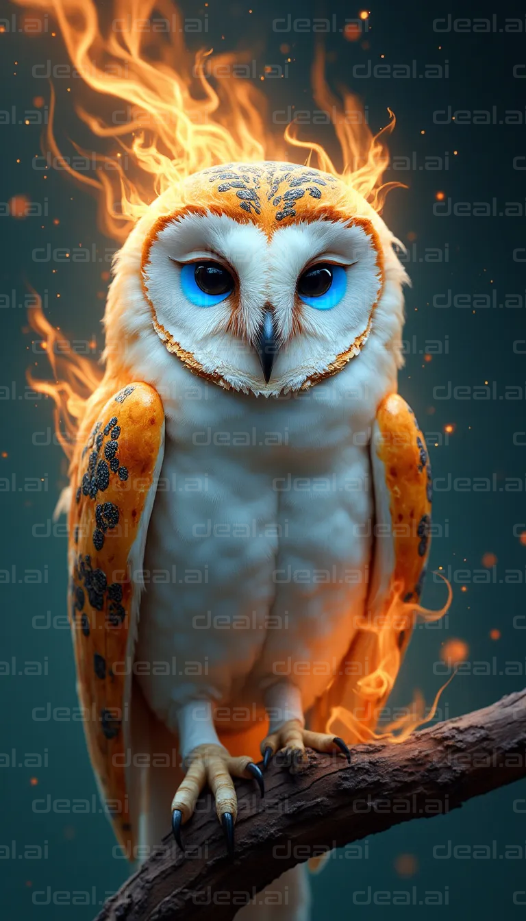 "Fiery Owl Perched on Branch"