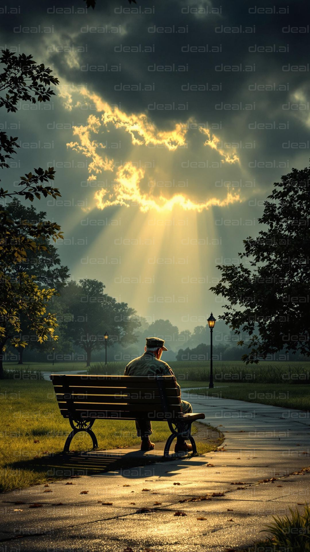 "Sunlit Reflection on a Park Bench"