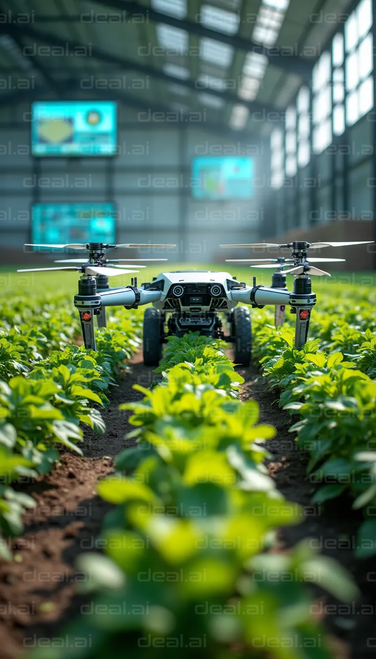 "Drone Inspecting Indoor Greenhouse Crops"
