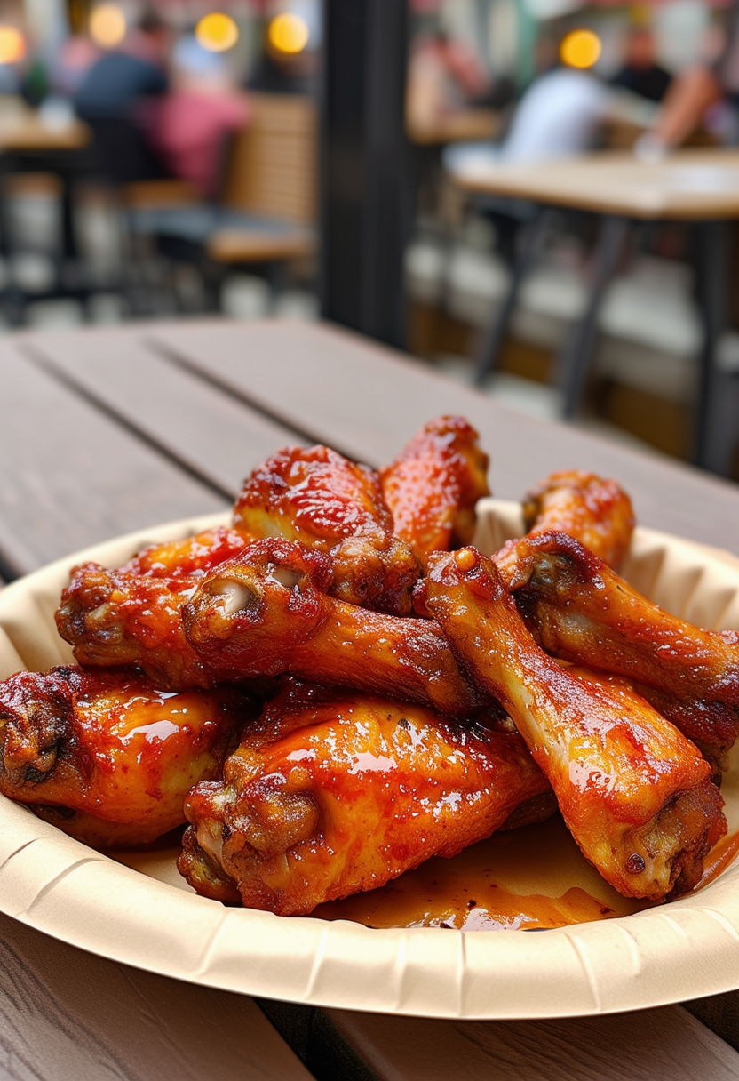 Spicy Chicken Wings at Outdoor Cafe