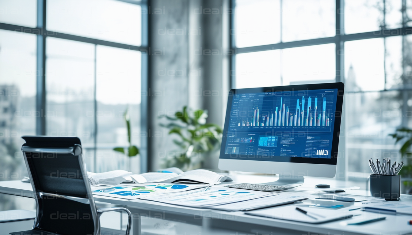 Modern Office Desk with Data Analytics