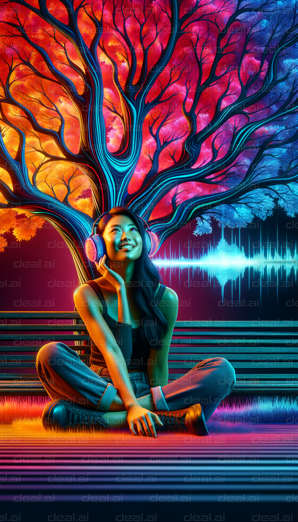 "Colorful Music Vibes Under Tree"