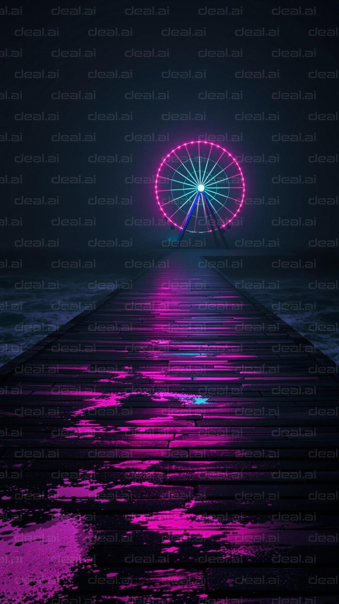 Neon Ferris Wheel Over the Pier