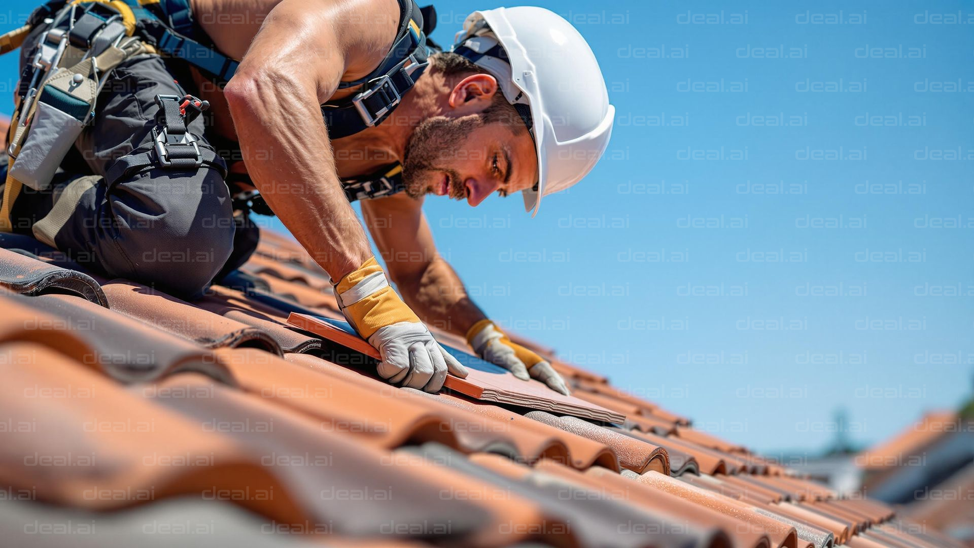 Roofer Working on a Tiled Roof