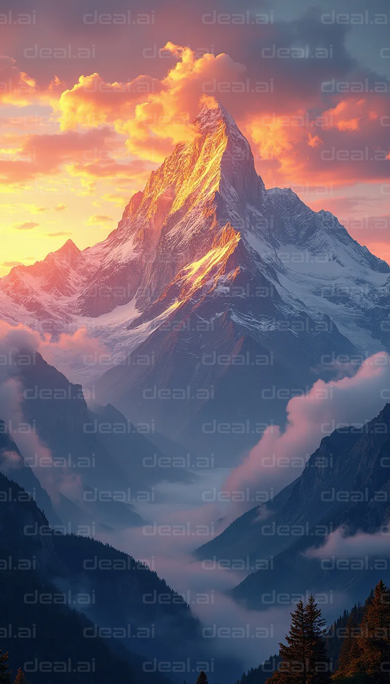 "Sunset Glow on Mountain Peak"