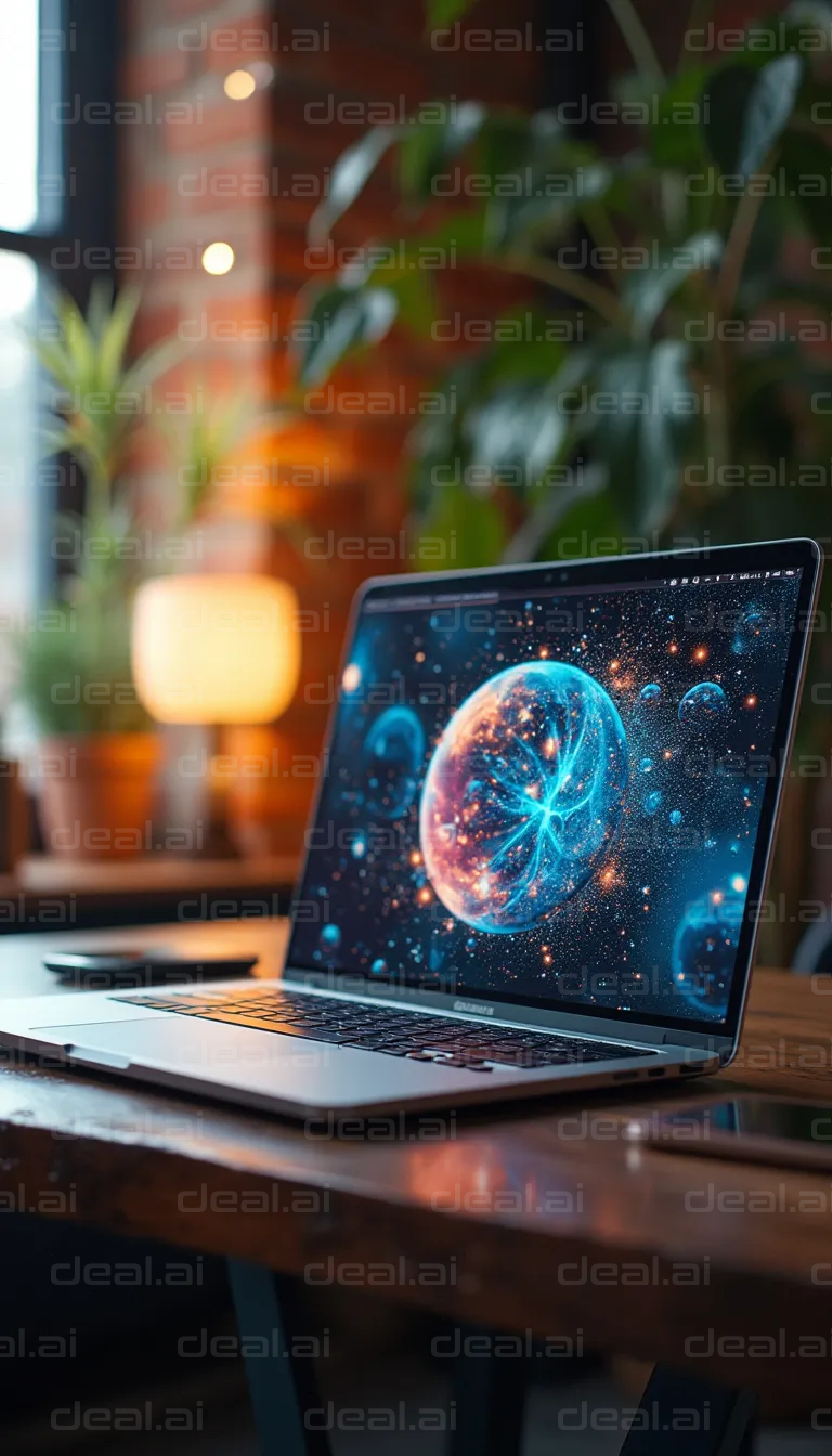 "Abstract Cosmos on Laptop Screen"