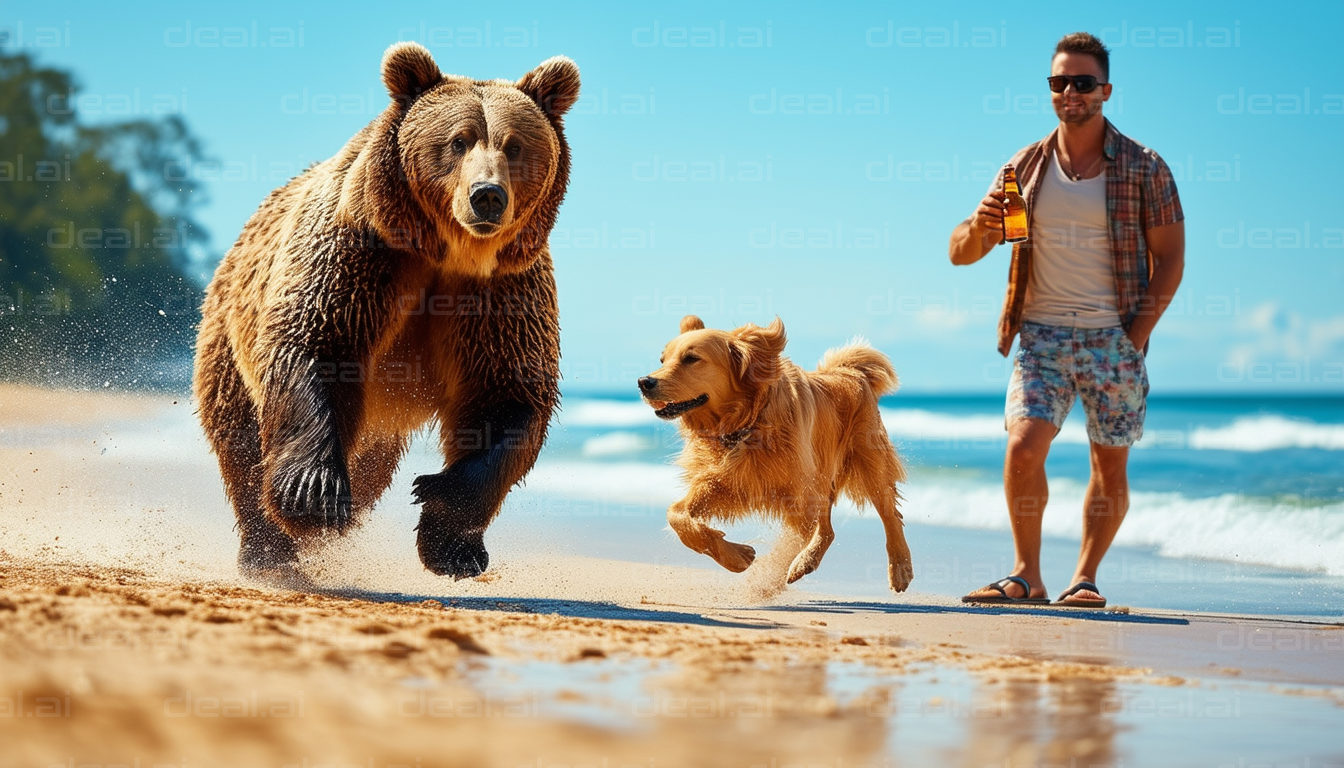 Beach Fun with a Bear and a Dog