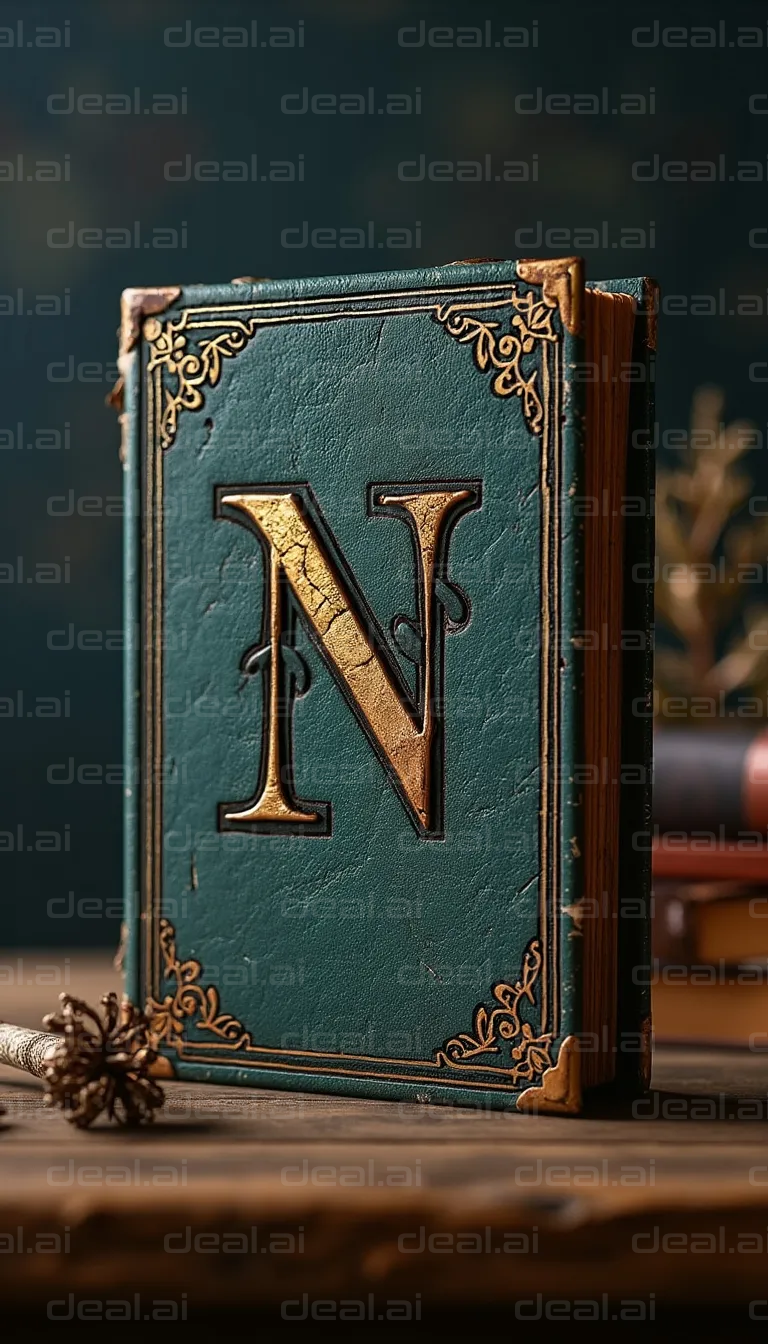 Vintage Book with Gold Letter N