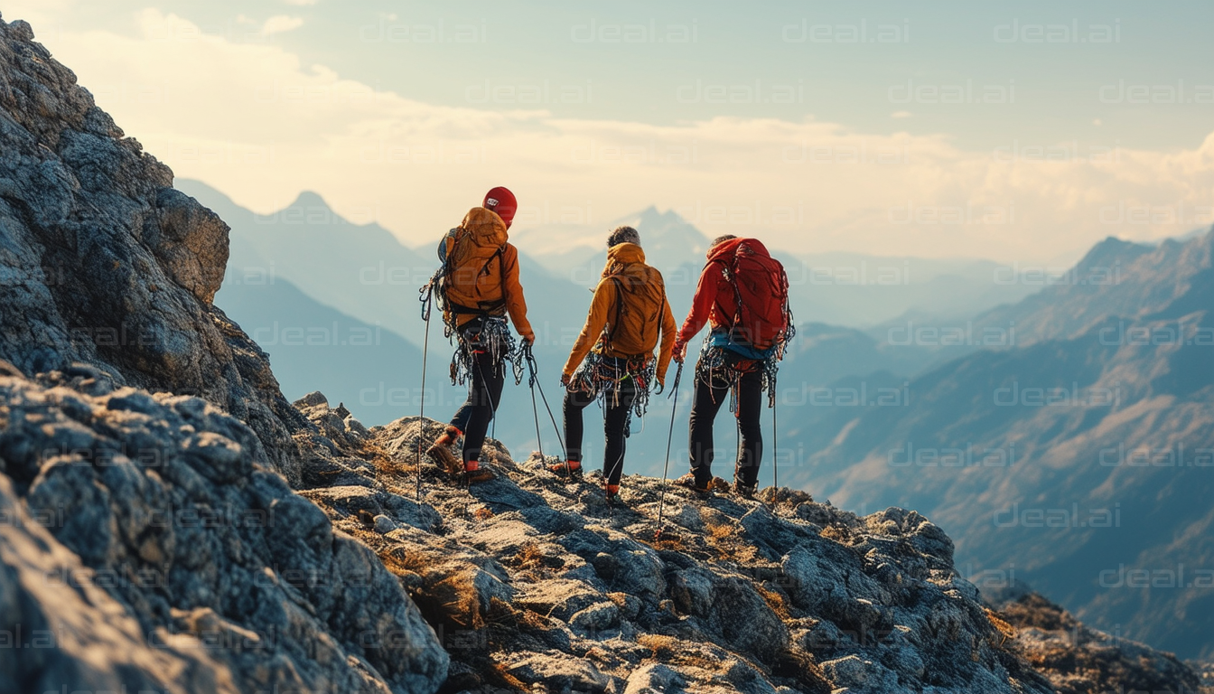 Mountain Climbers on a Rocky Ridge