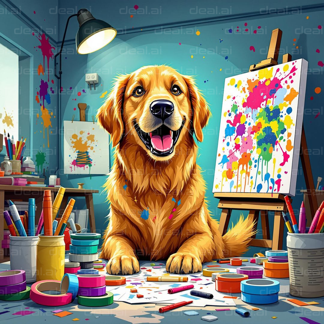 Golden Retriever's Artistic Adventure