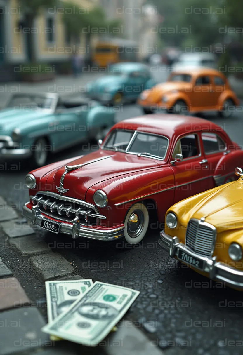 Classic Cars and Dollar Bills on Street