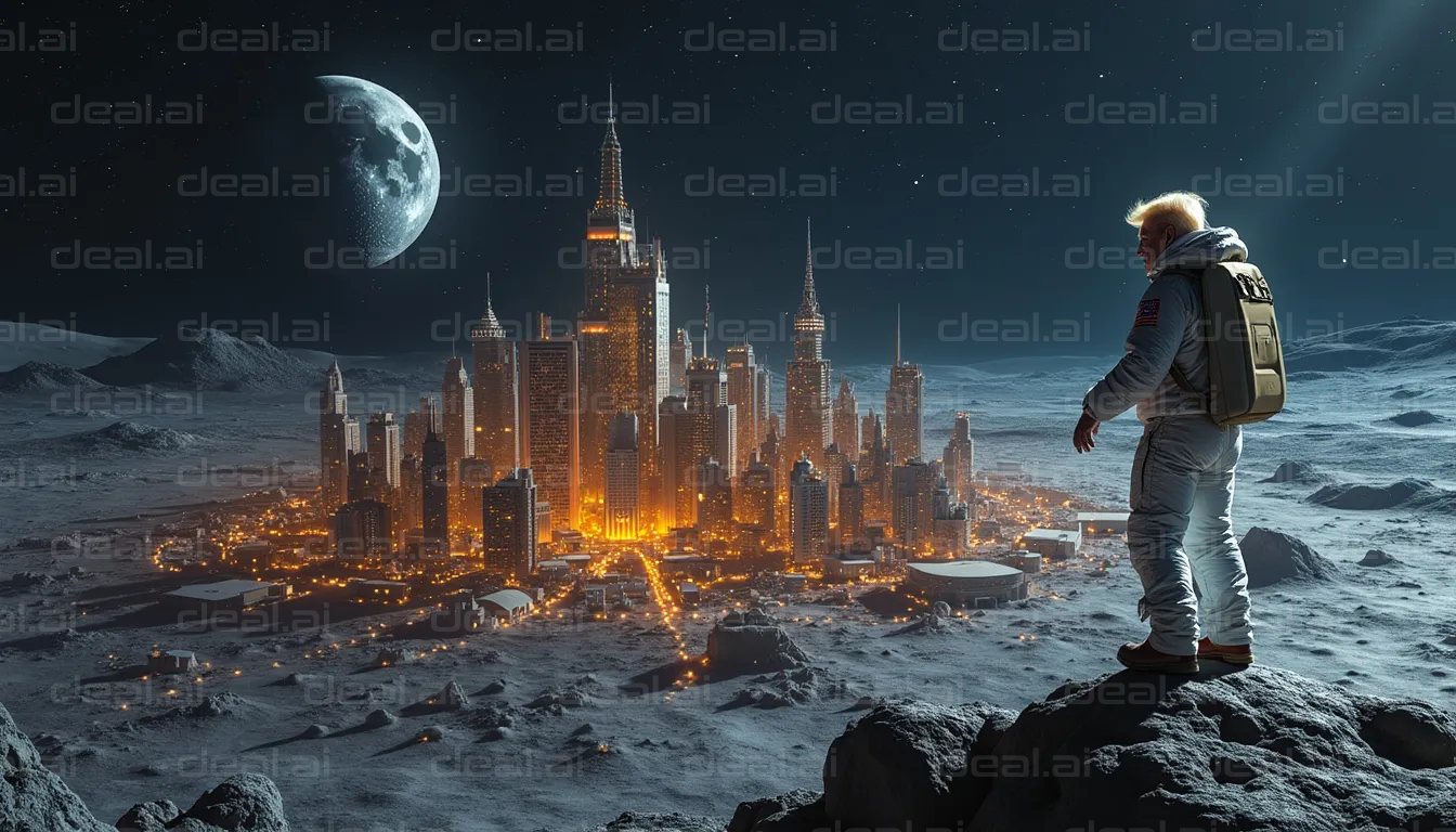 Astronaut Gazes at Lunar Cityscape