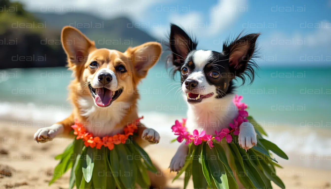 Beach Pups in Hawaiian Attire