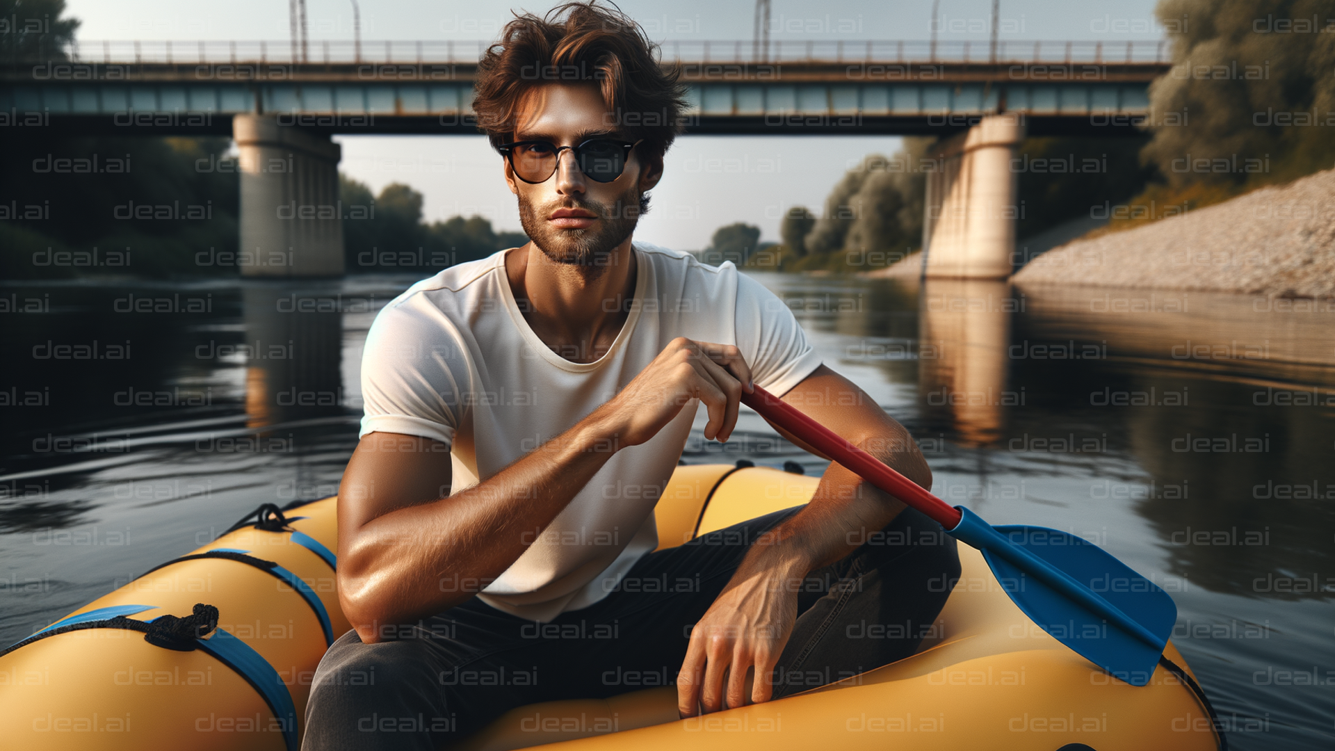 Man Relaxing on Inflatable Raft