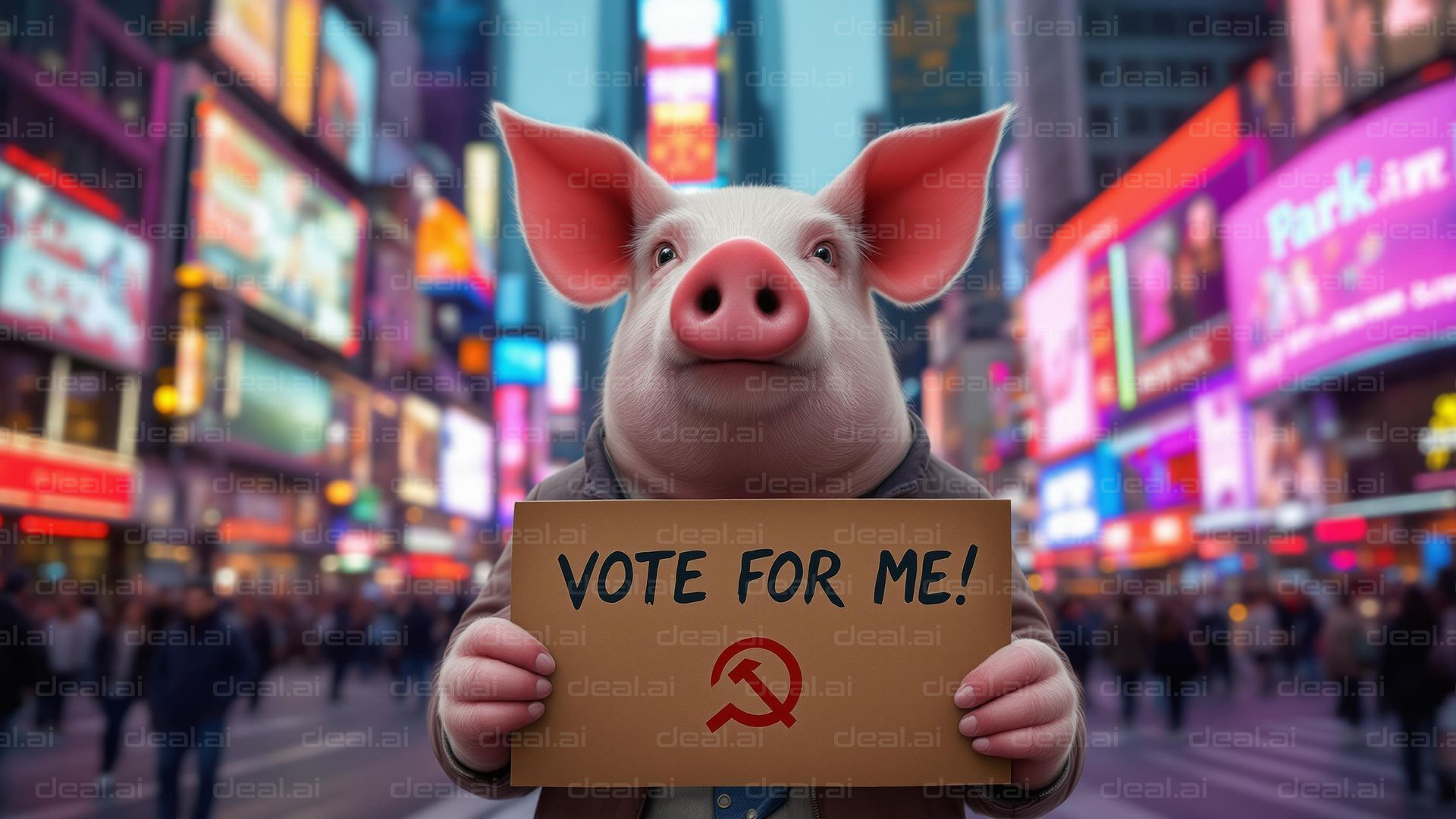 Pig Politician in the City Lights