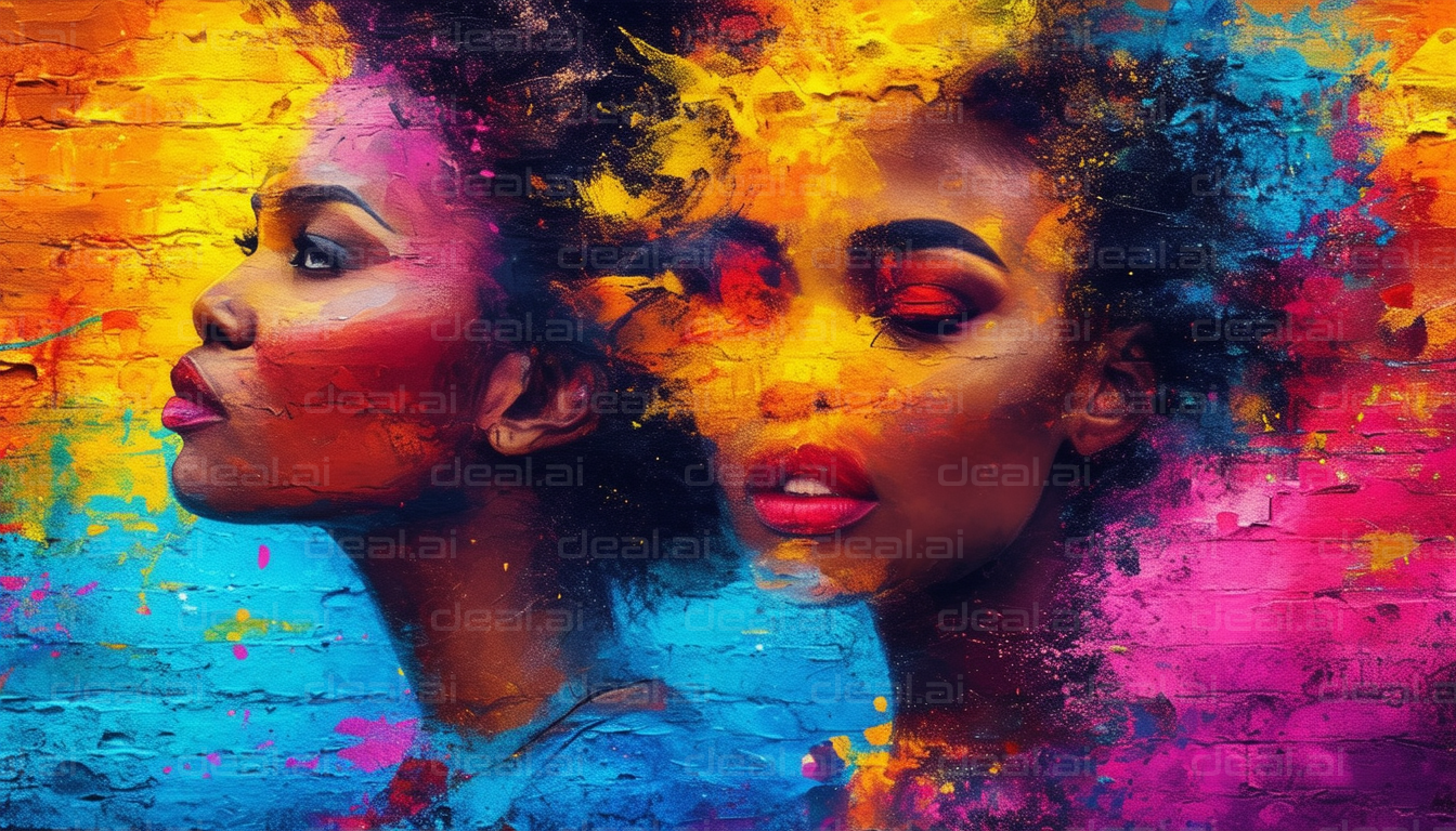 "Colorful Dual Portrait Street Art"