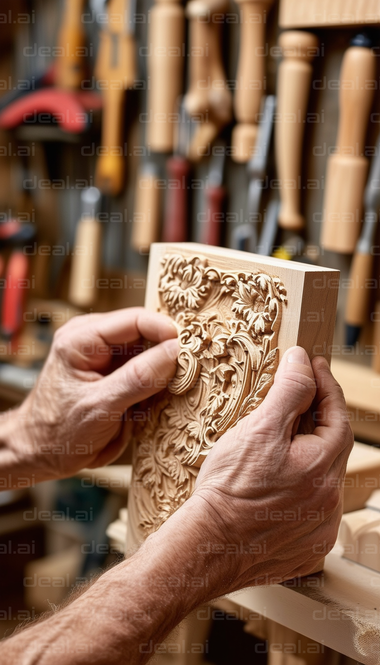 Intricate Wood Carving in Workshop