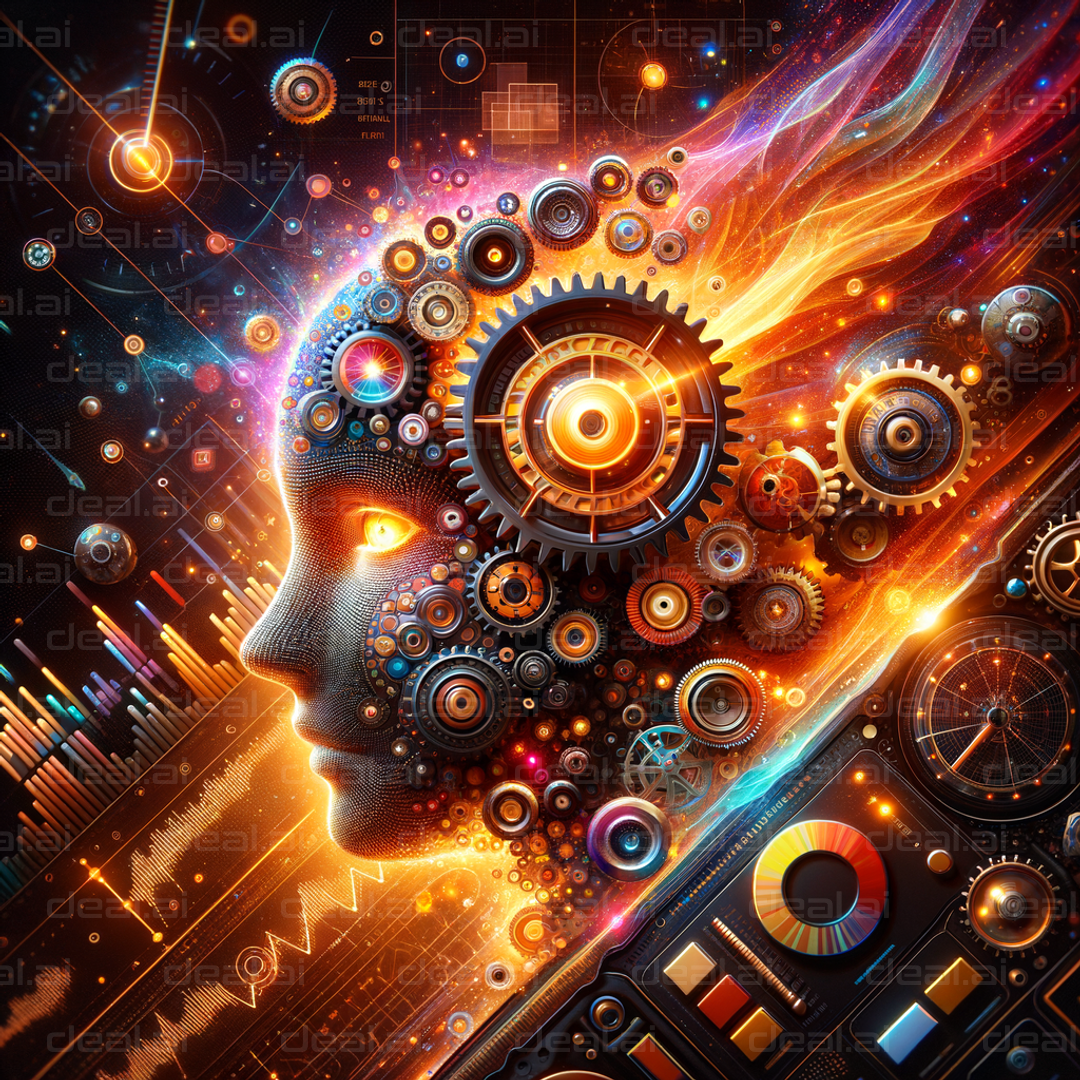 "Futuristic AI Mind and Gears Fusion"