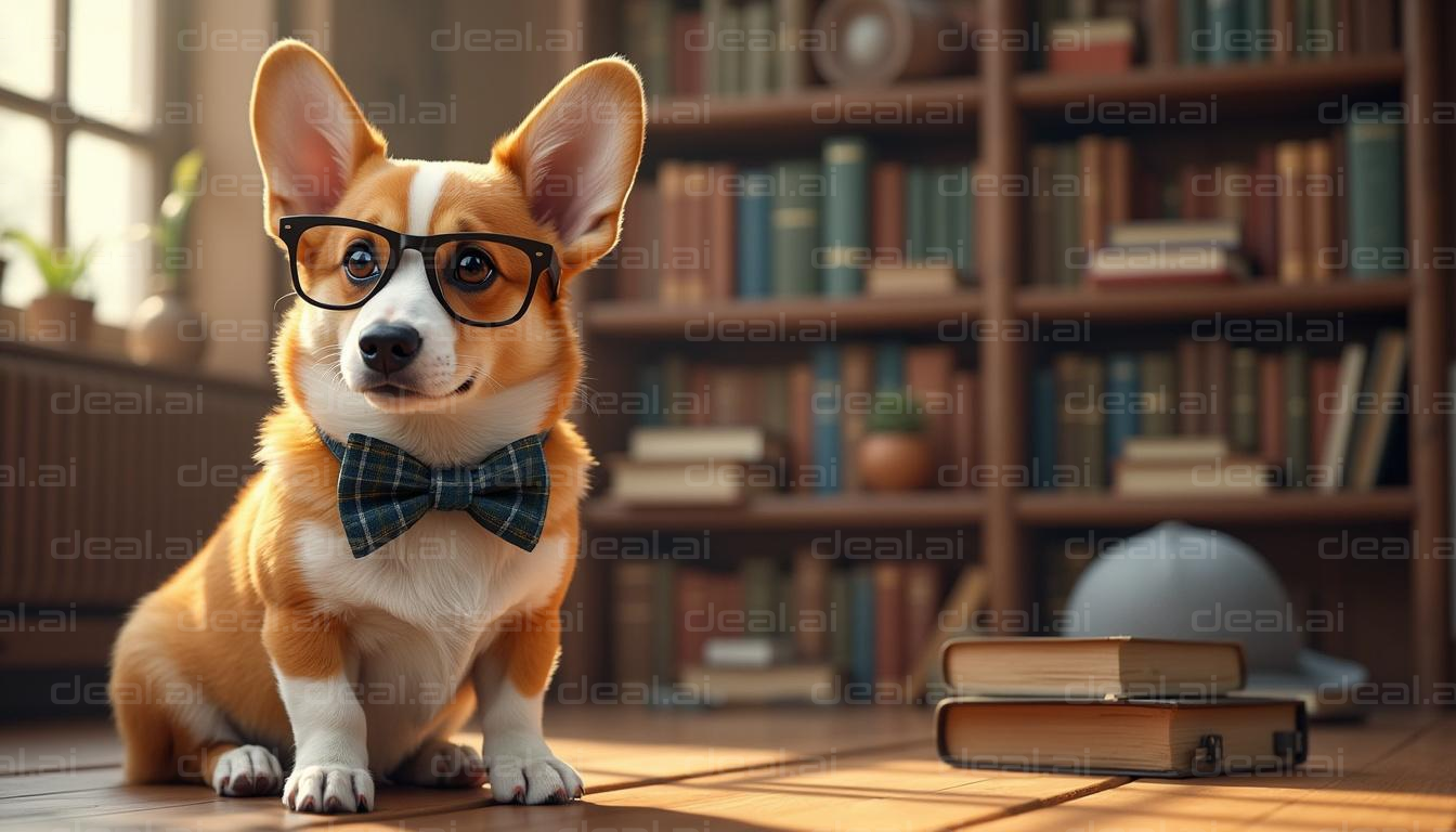 Corgi Scholar in the Library