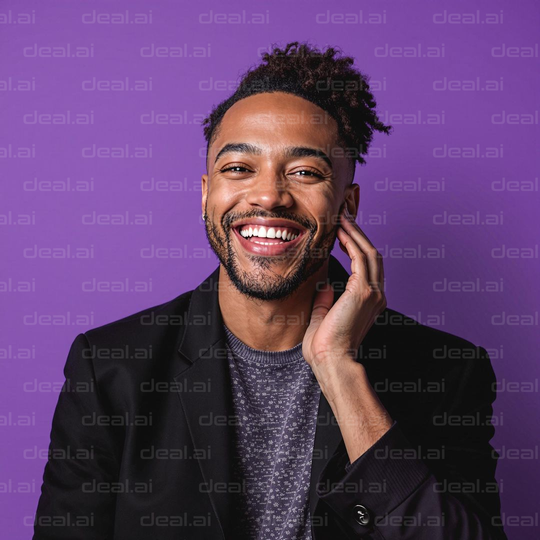 Joyful Smile Against Purple Backdrop