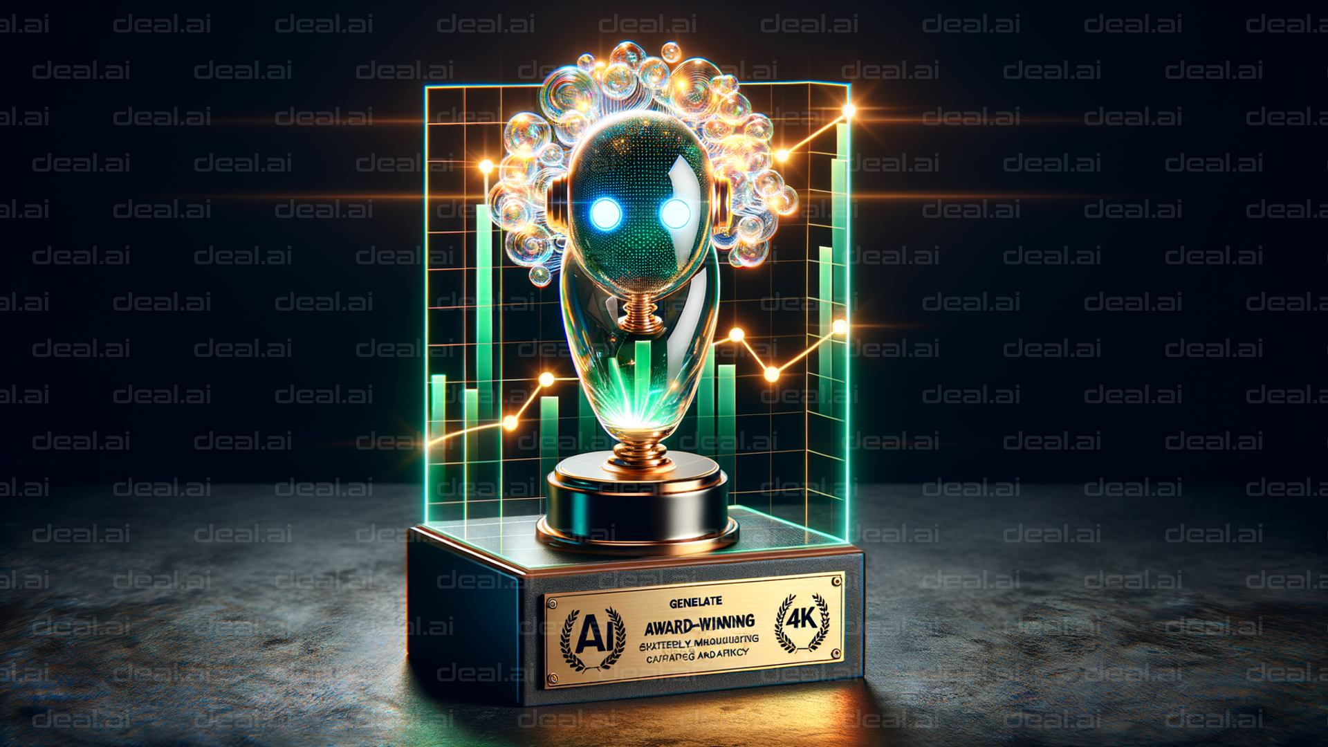 "AI Trophy with Glowing Graph Display"