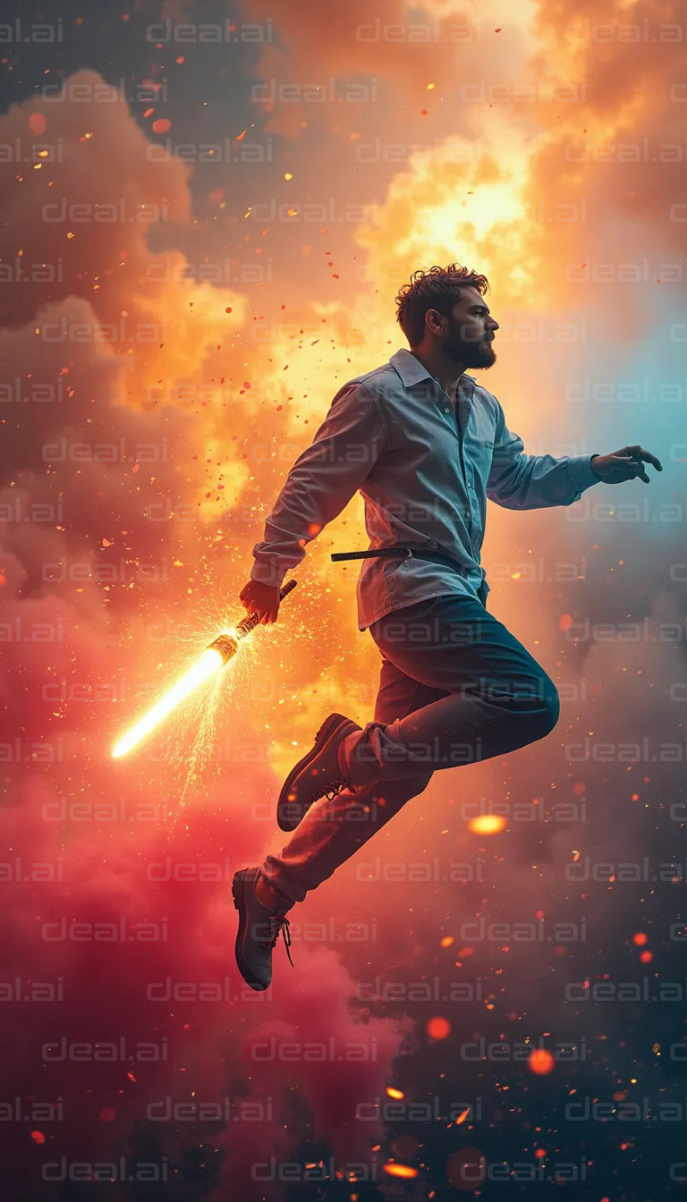 "Heroic Leap in Fiery Sky"