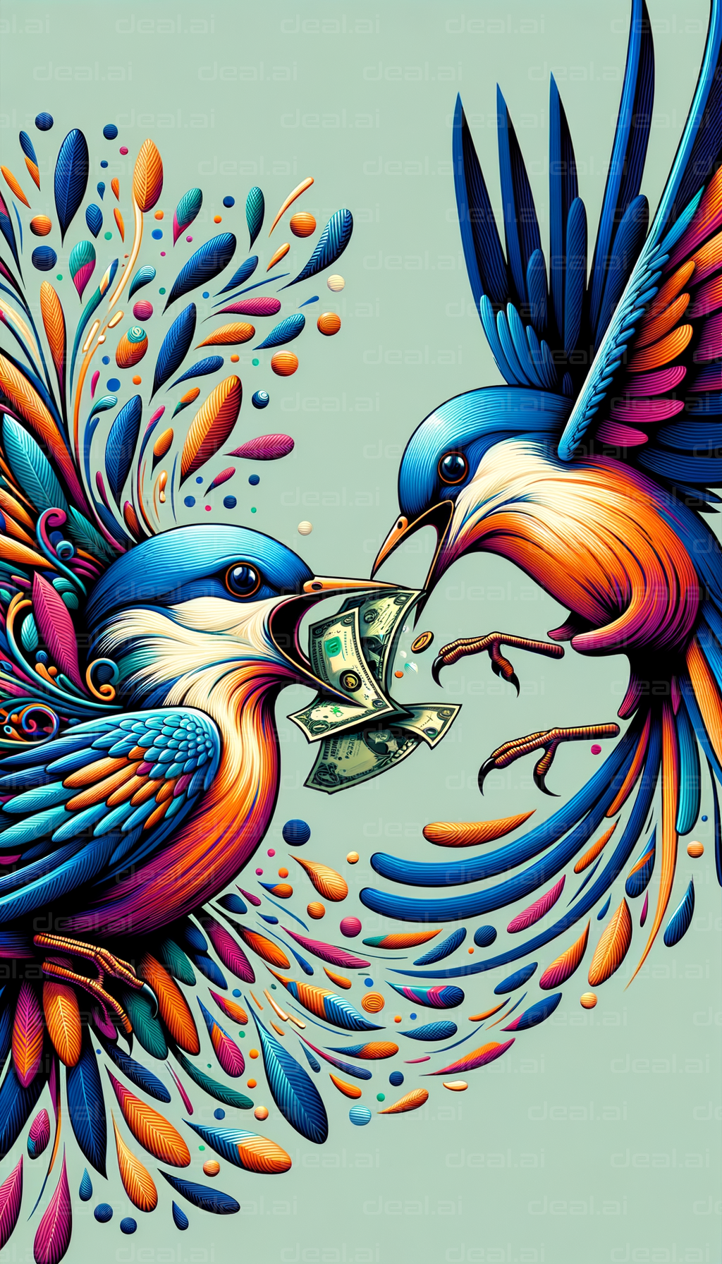 Colorful Birds Trading Money