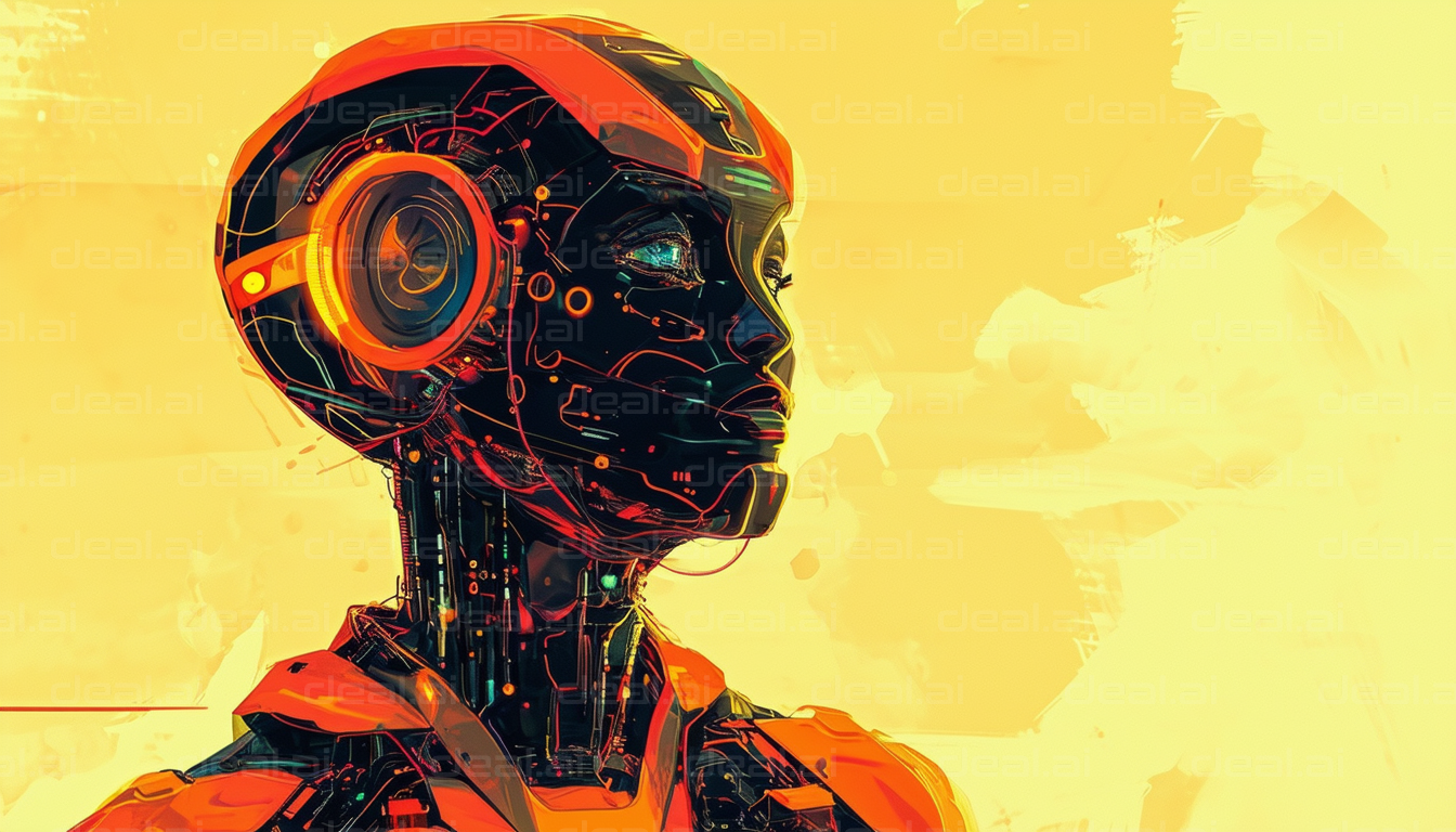 "Futuristic Cyborg Portrait in Orange"