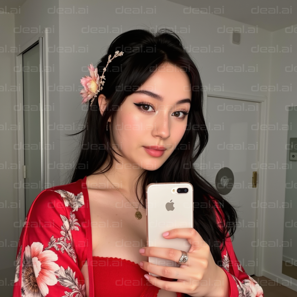 Red Floral Selfie Moment