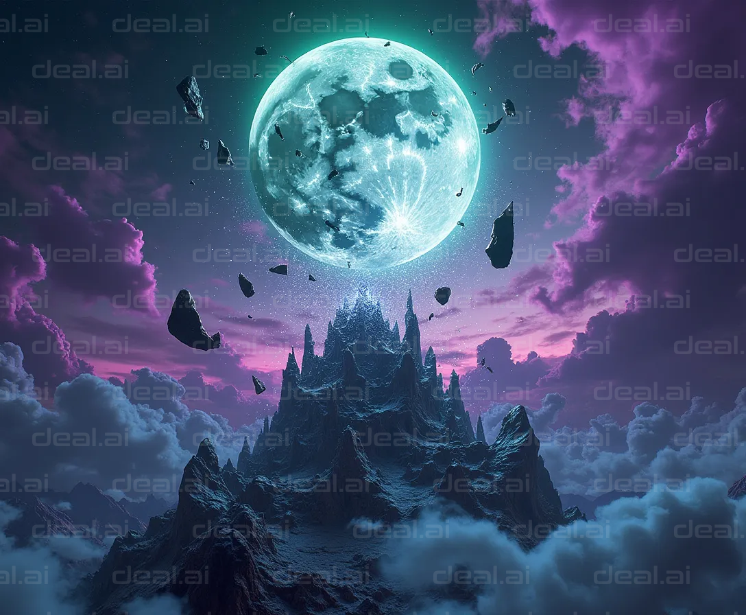 "Fantasy Moon Over Mystical Peaks"