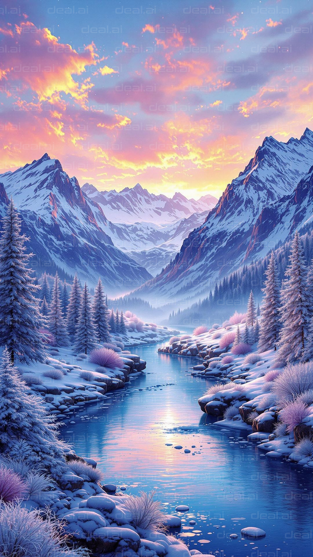 Winter Mountain Sunrise Scene