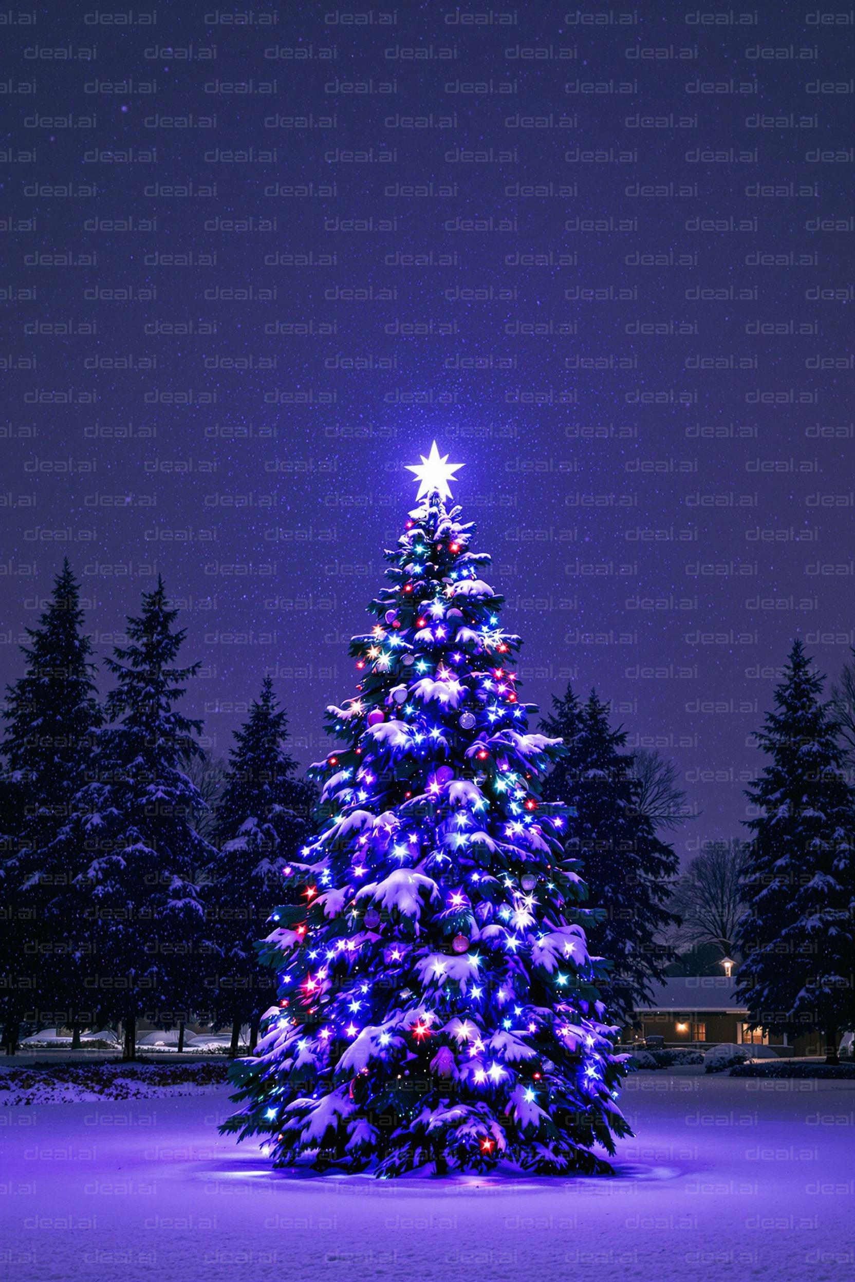 Glowing Christmas Tree at Night