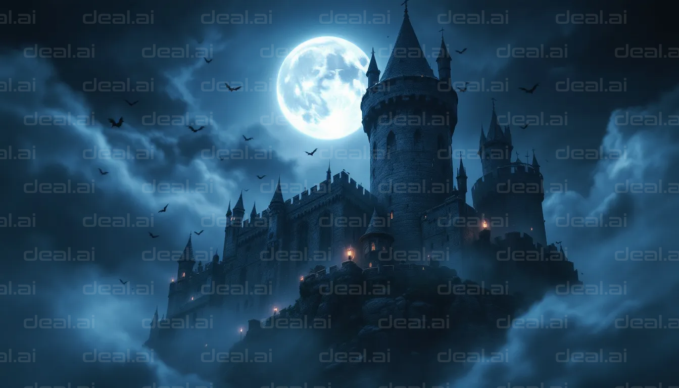 Moonlit Castle and Bats